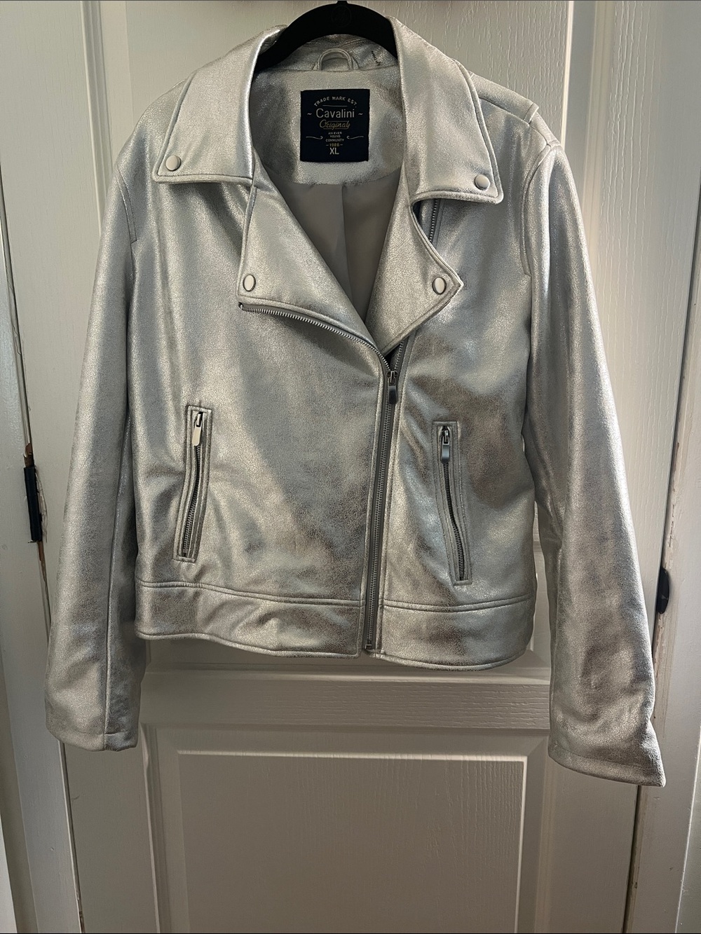 Cavalini Metallic Silver Moto-Style Jacket
